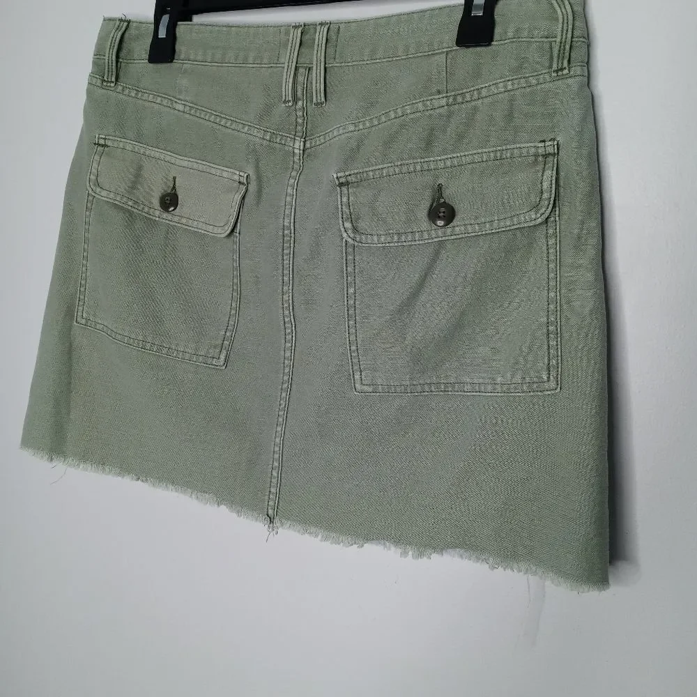 Frame Canteburry Blue Green Raw Hem Mixed Media Le Cargo Mini Denim Skirt 28